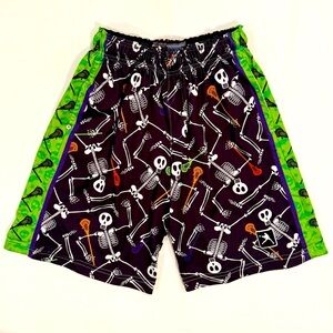 Lacrosse Unlimited Skeletons Shorts Boys XL Halloween Lax Skulls Black White